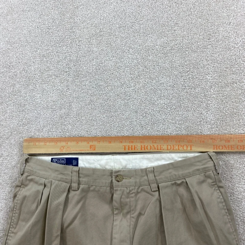 Vintage Polo Ralph Lauren Andrew Pant Mens 34x34 Tan Double Pleated Cotton Chino